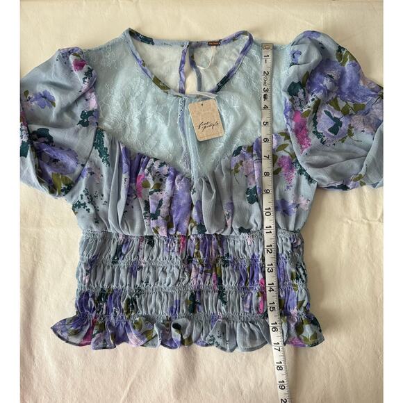 Free People Daphne Blouse in Silver Blue Combo Size S - Picture 10 of 10